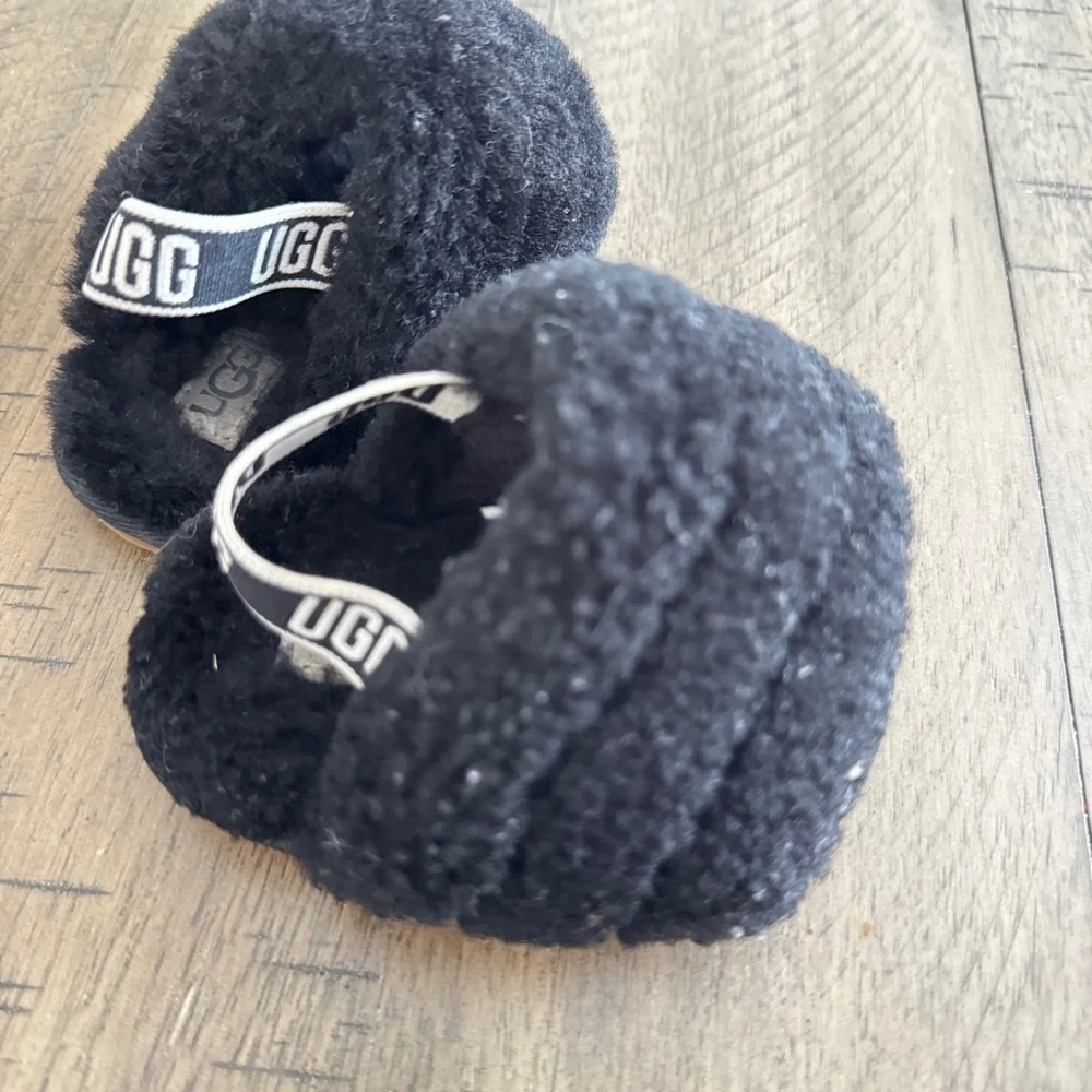 UGG Baby Black Fuzzy Slippers